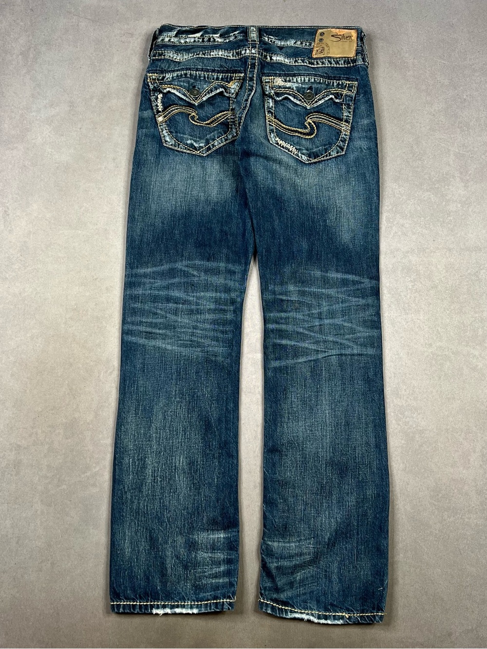 Silver Jeans Men’s Dark Blue Bootcut Jeans with Embroidered Back Pockets